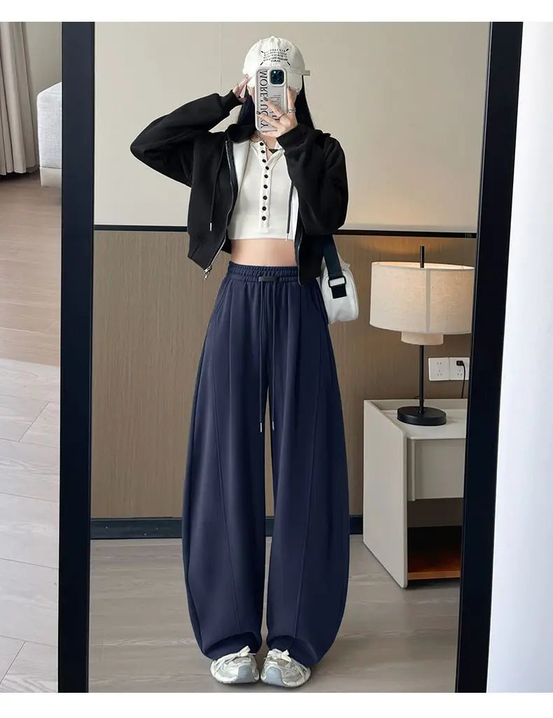 Loose Wide Leg Pants Women's High Waist Trousers Casual Sports Grey Curved Blade Long Length plus Size Comfortable Summer 2025