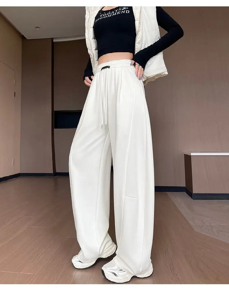 Loose Wide Leg Pants Women's High Waist Trousers Casual Sports Grey Curved Blade Long Length plus Size Comfortable Summer 2025