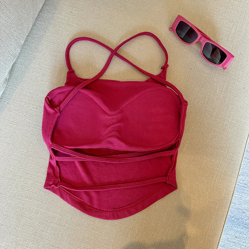 Summer Sexy ort Tank Top Women's Slim Fit Csole Vest Outerwear with Chest Pad Strap Vest Pure Color Faion Design