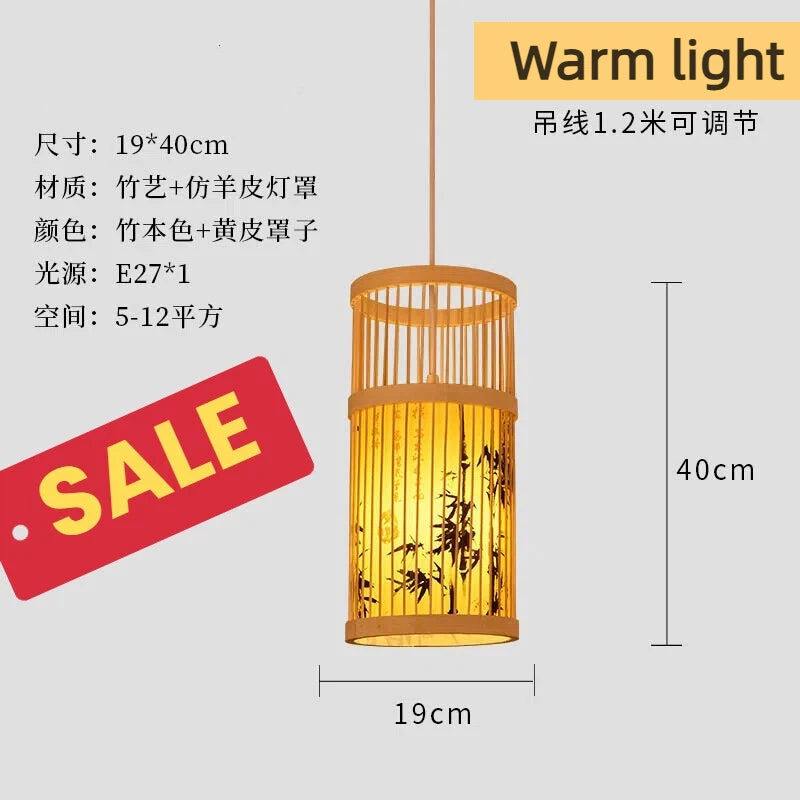 Handmade Vintage Bamboo Pendant Lamp Lustre Restaurant Café Chandeliers Wood Base E27 Lighting Hotel Bedroom Classic Home Decor