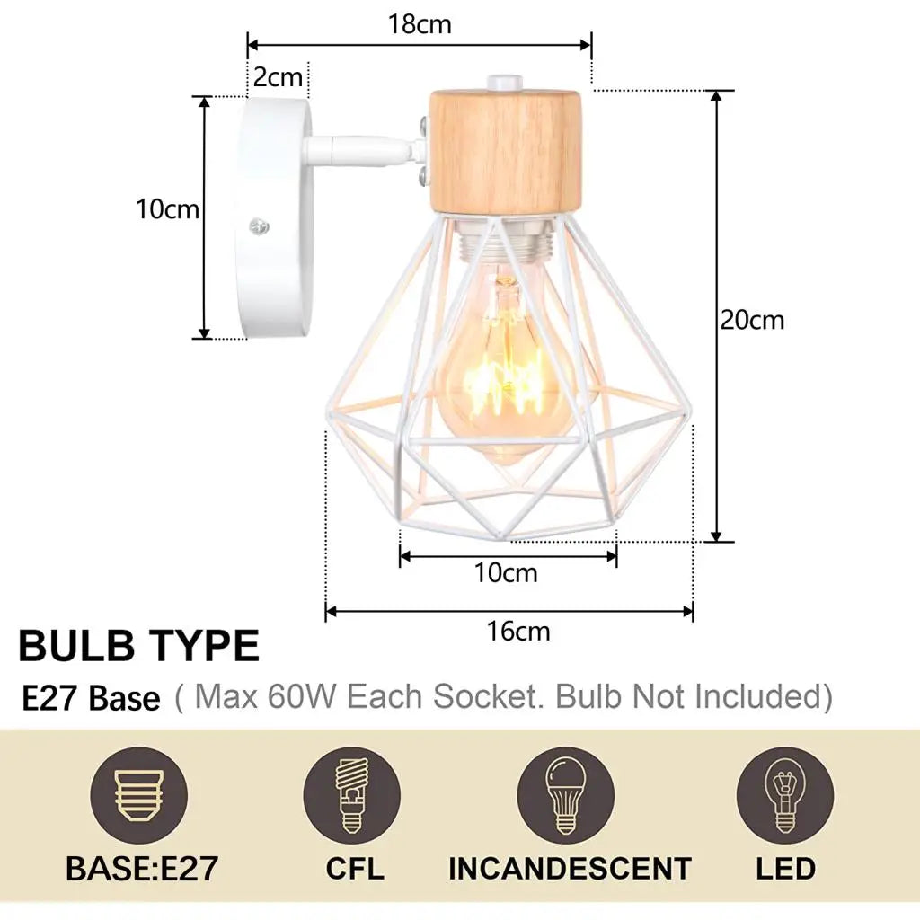 LED Wooden Wall Lights Vintage Wall Lamps Bedroom Bedside Lamp Shade Modern Wall Sconce for Kitchen Restaurant E27 Home Decor