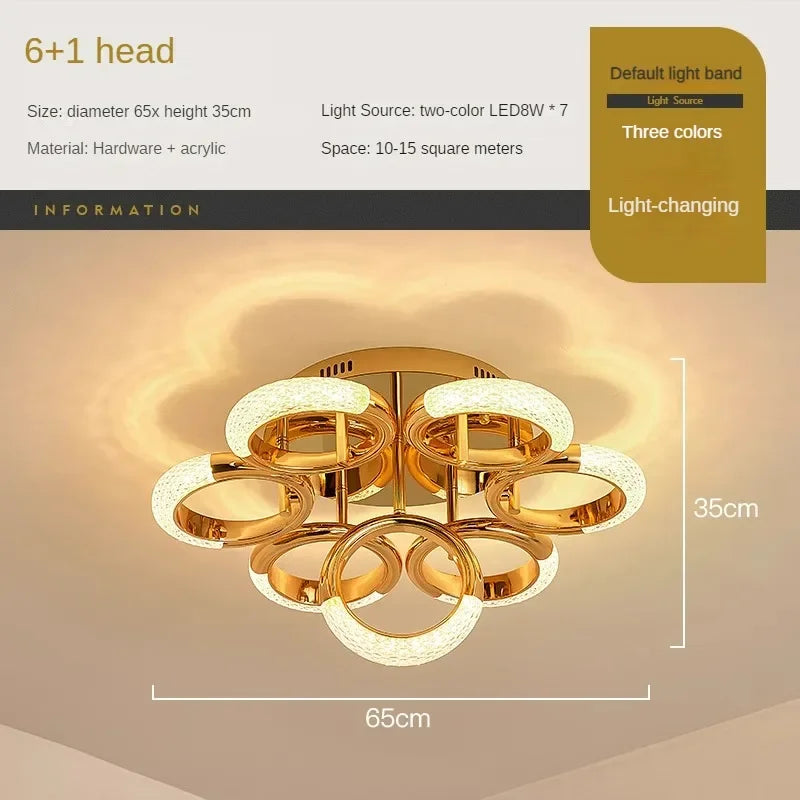 Modern Chandelier For Living Room Bedroom Nordic Golden Ring Ceiling Lamp Luxury Home Decor Indoor Ceiling Light Lustre Fixtures