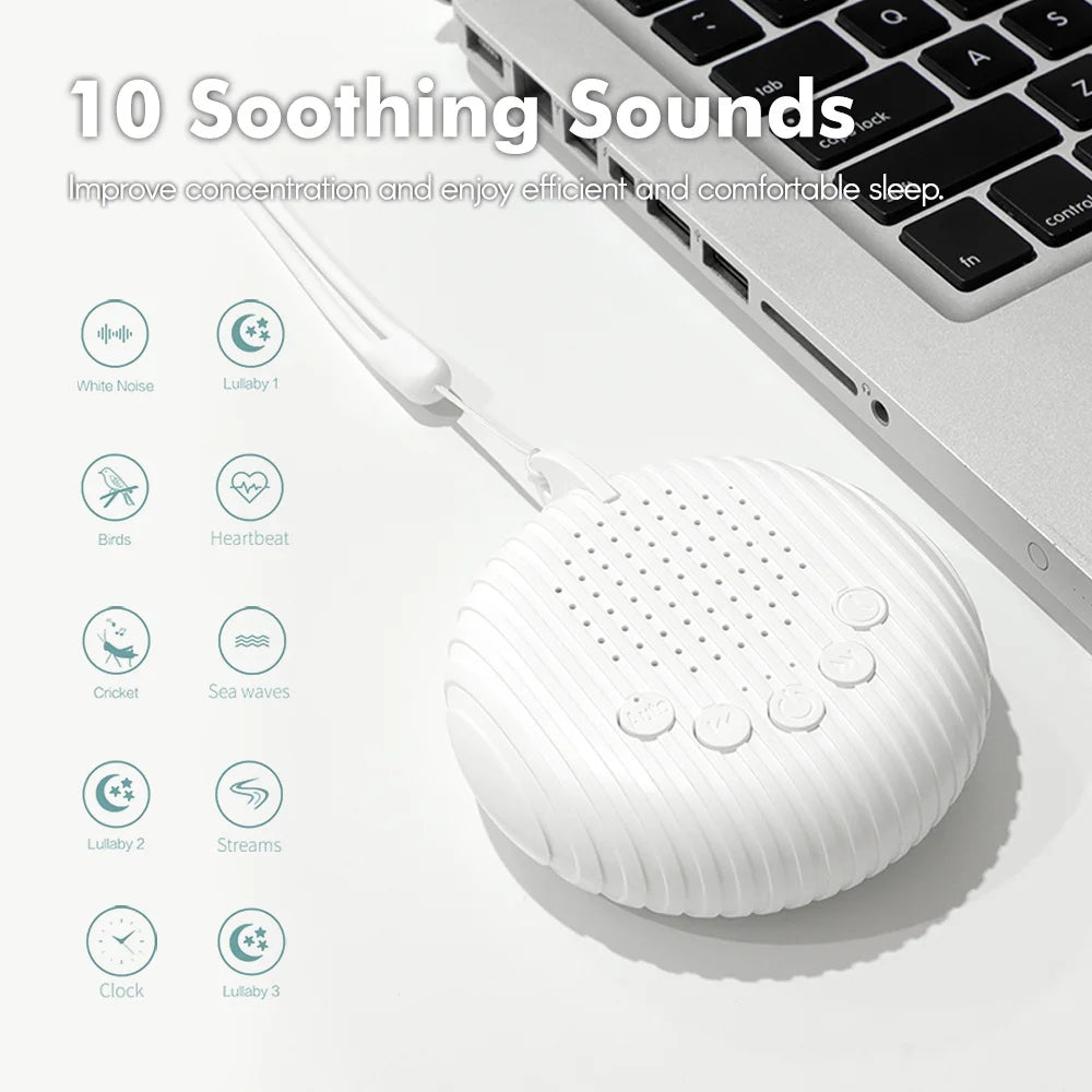 Portable White Noise Sound Machine Baby Sleep Machine 10 Soothing Sounds Volume Adjustable Built-in Rechargeable Battery USB