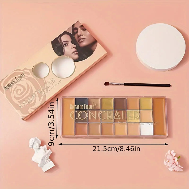 20-Color Concealer Palette with Small Brush Earth Tone Foundation Full Coverage Brightening Water-Resistant Makeup Tray