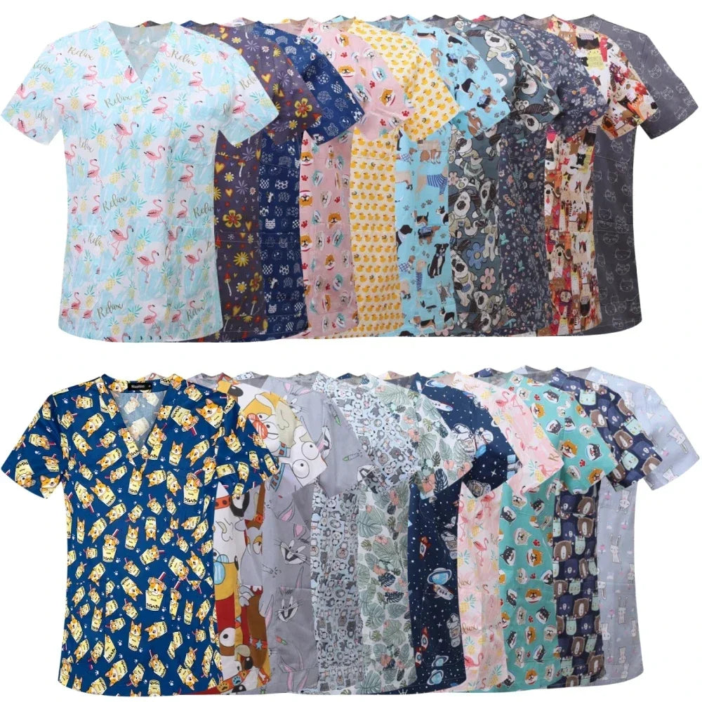Women's Nursing Clothing High-quality Print Top Accessories Doctors Medical Uniform Hospital Nurse Beauty Salon Scrubs Top Women