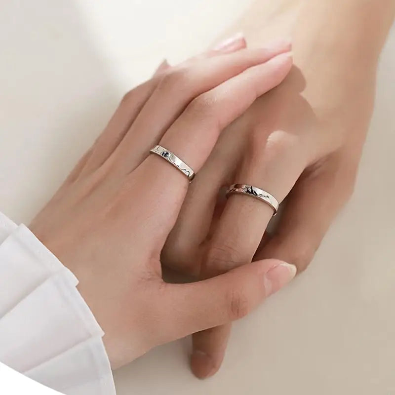 2 Pcs Couple Rings Mountains Seas Ring Jewelry Set Adjustable His Her Matching Ring for Lover