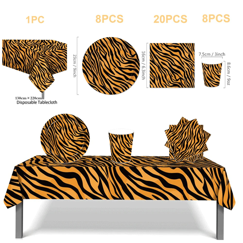 Woodland Animal Print Tablecloth Disposable Plates Napkins Cups Kids Jungle Safari Birthday Party Table Decoration & Accessories