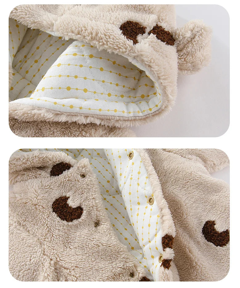 Winter Newborn Clothes Cotton Padded Toddler Clothes Fur Lining Girls Hoodie Footies Warm Jumpsuits