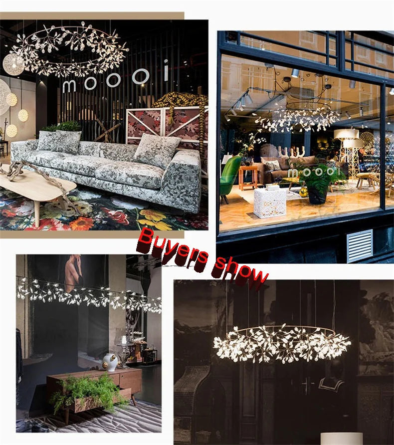 Nordic LED Firefly Ceiling Chandelier Modern Living Dining Room Pendant Lamp Bedroom Hanging Light Lustre Home Decor Fixture2023