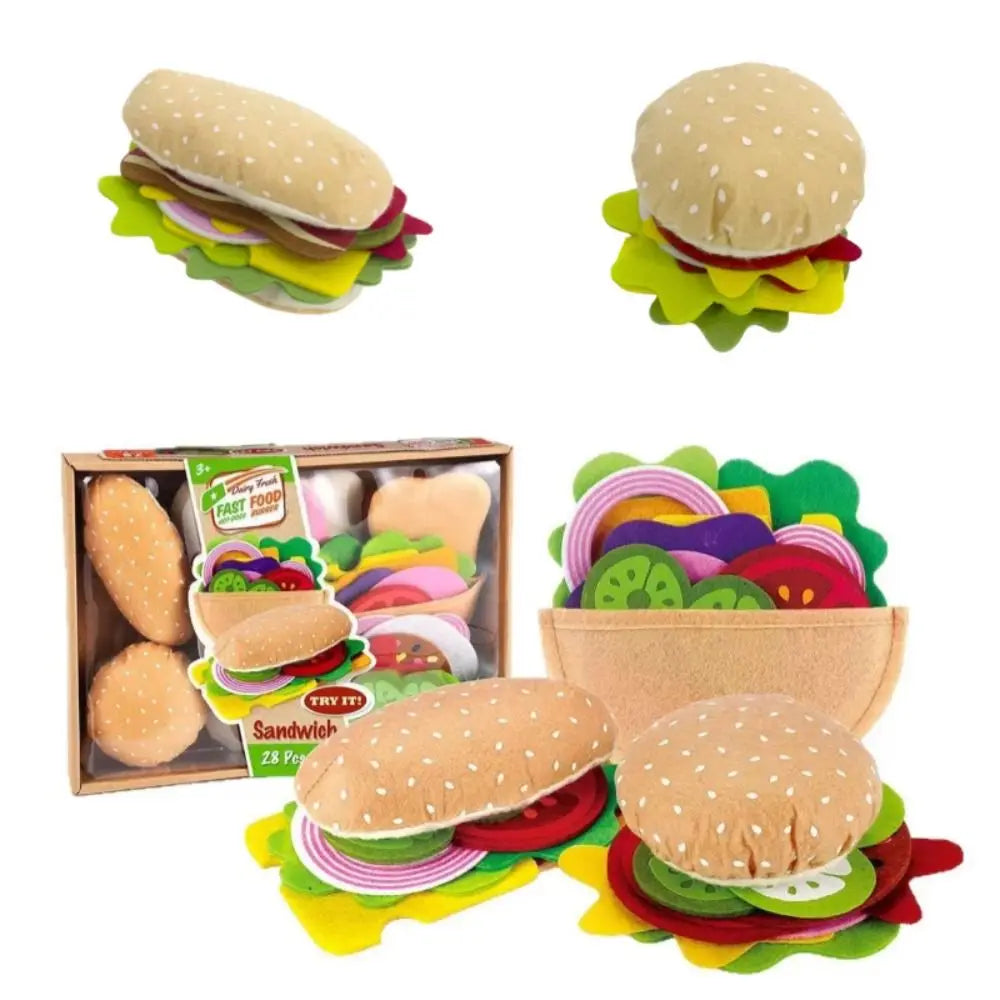 A Set Plush Material Felt Food Set Interactive Creative Children Pretend Play Food Portable Storage DIY Felt Cloth Toy