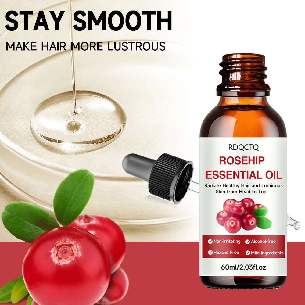 Rose Hip Oil for Hair & Skin - Pure Natural Moisturizing Essential Oil, Alcohol-Free, Nourishing Care for Healthy Look