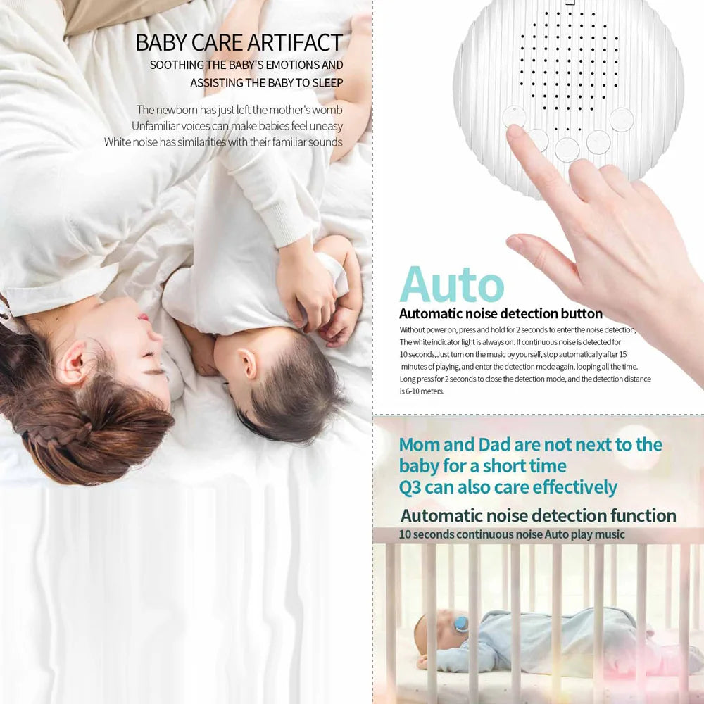 Portable White Noise Sound Machine Baby Sleep Machine 10 Soothing Sounds Volume Adjustable Built-in Rechargeable Battery USB