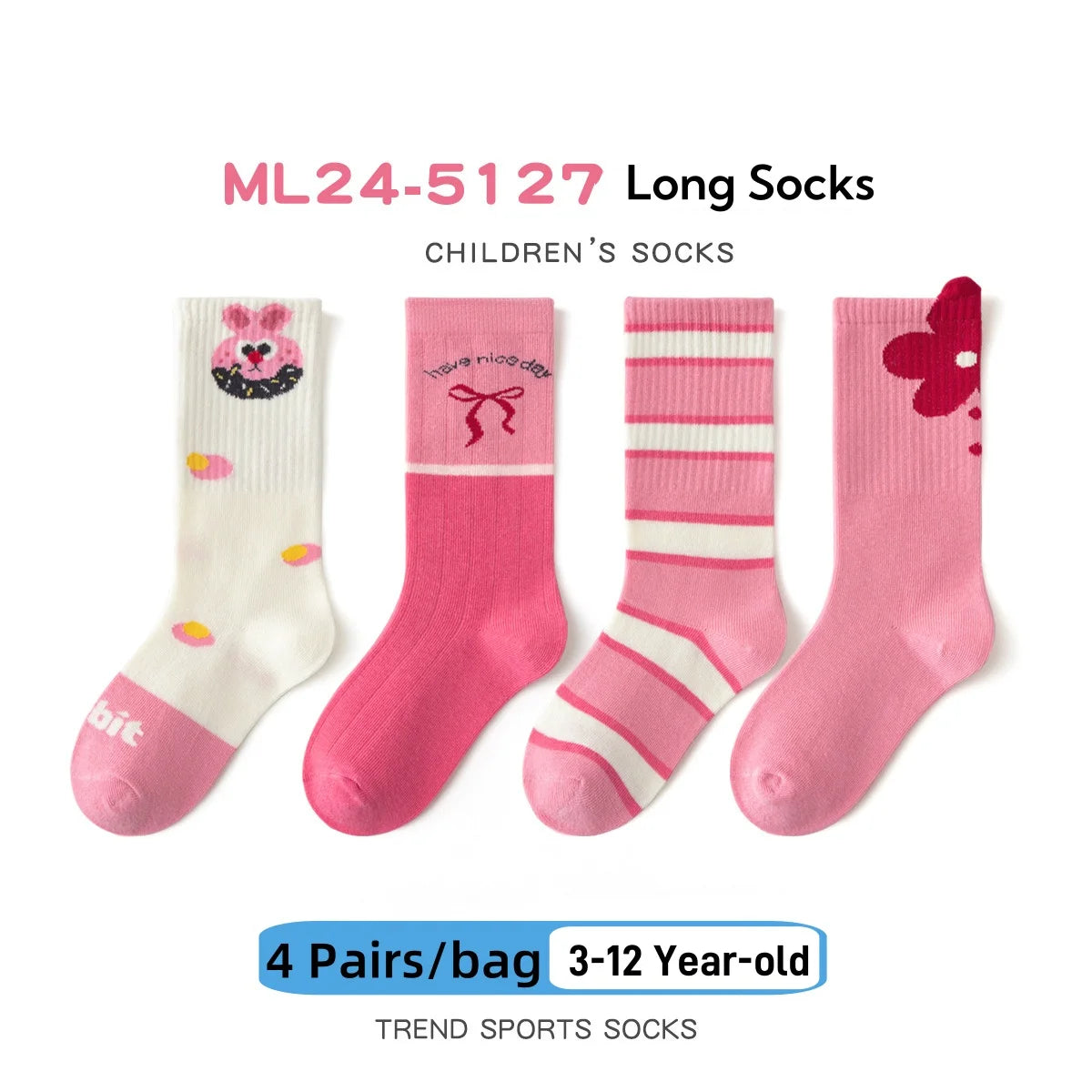 4 Pairs Long Socks Children's Newest Tennis Socks Knee Socks Cotton Striped Sporty Socks Boys Girls Skating Athletic Socks