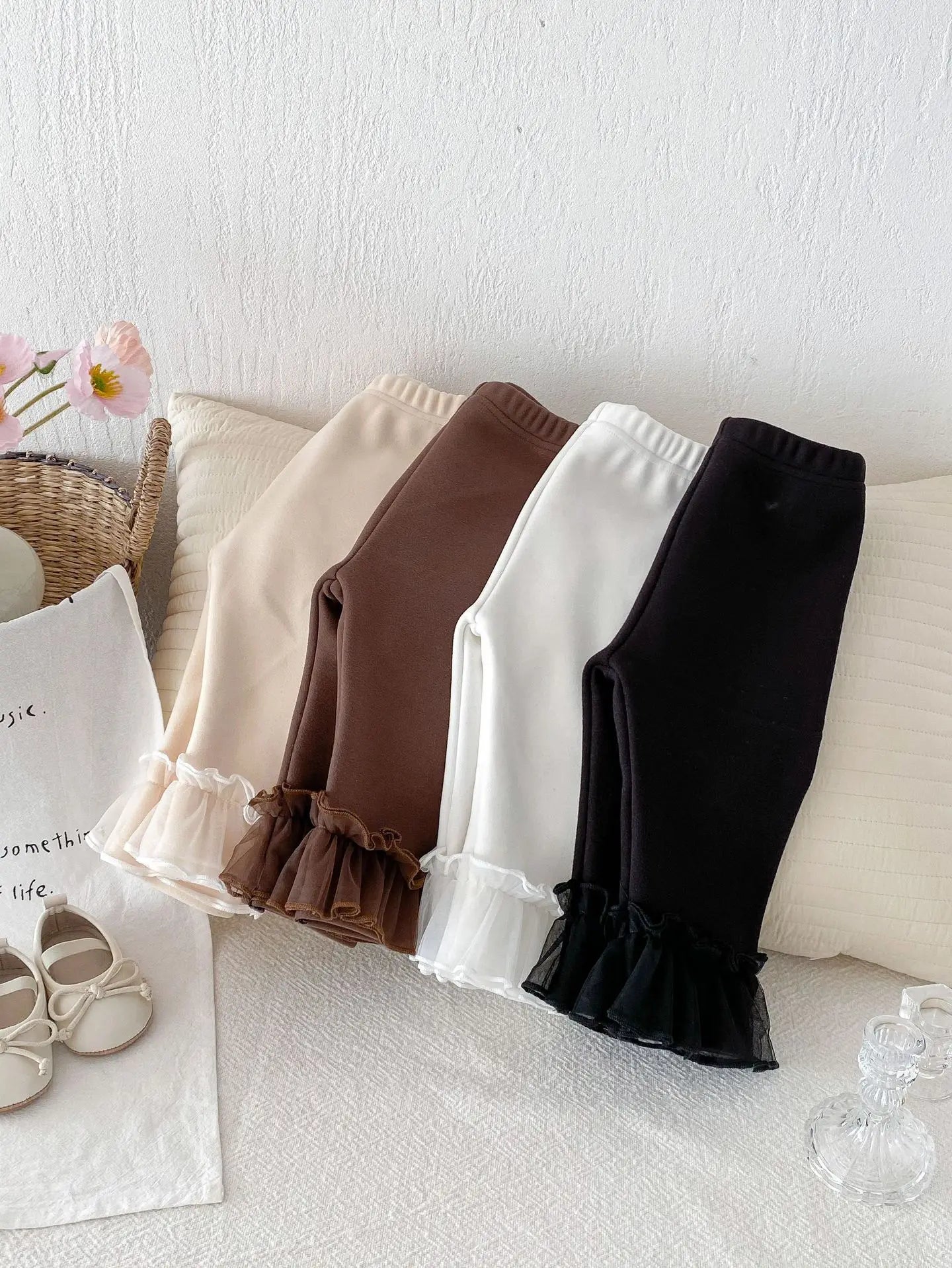 Winter Baby Girl Clothes Fleece Lined Warm Pants with Lace Ruffles Cute Toddler Girl Trousers 0-3Y Kids Casual Outerwear Pants