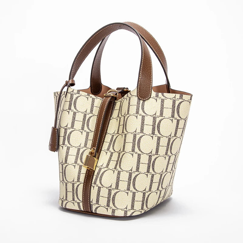 Classic Fashion Retro Design New 2024 Women's Vegetable Basket Bag with Metal Decorative Letter Design Women's Handbag