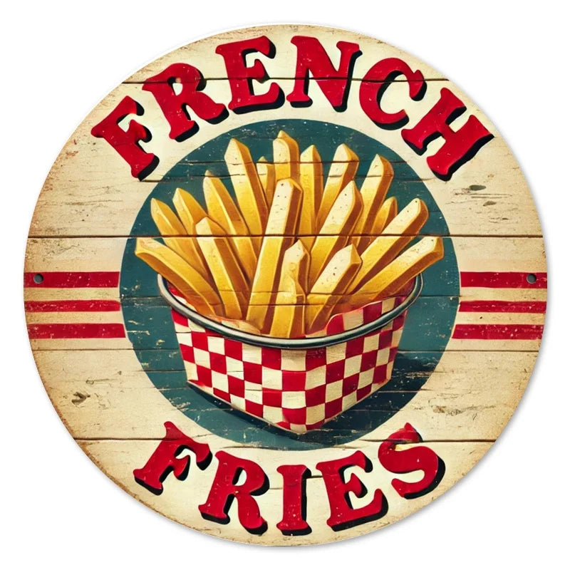 Rustic Wooden French Fries Sign - Vintage Wall Decor, Retro Chip Art for Home & Outdoor, Ideal for Entryway & Room Decoration