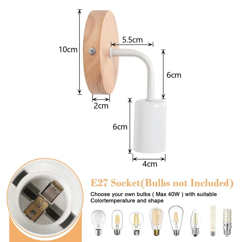 LED Wooden Wall Lights Vintage Wall Lamps Bedroom Bedside Lamp Shade Modern Wall Sconce for Kitchen Restaurant E27 Home Decor