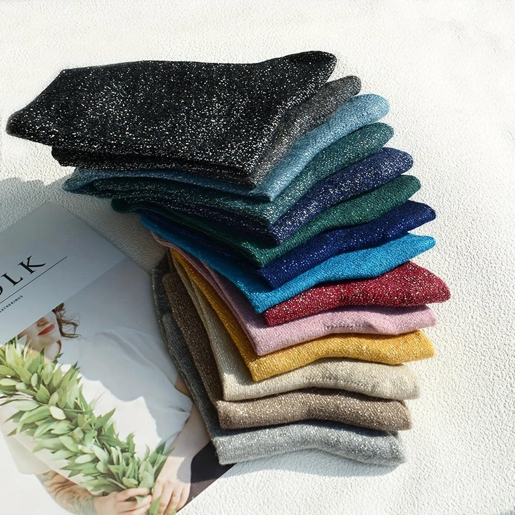 Women's Socks Spring  Japanese-style Gold Silver Thread Socks Solid Color Thin Breathable Mid-calf For Girl Funny Fashion Simple
