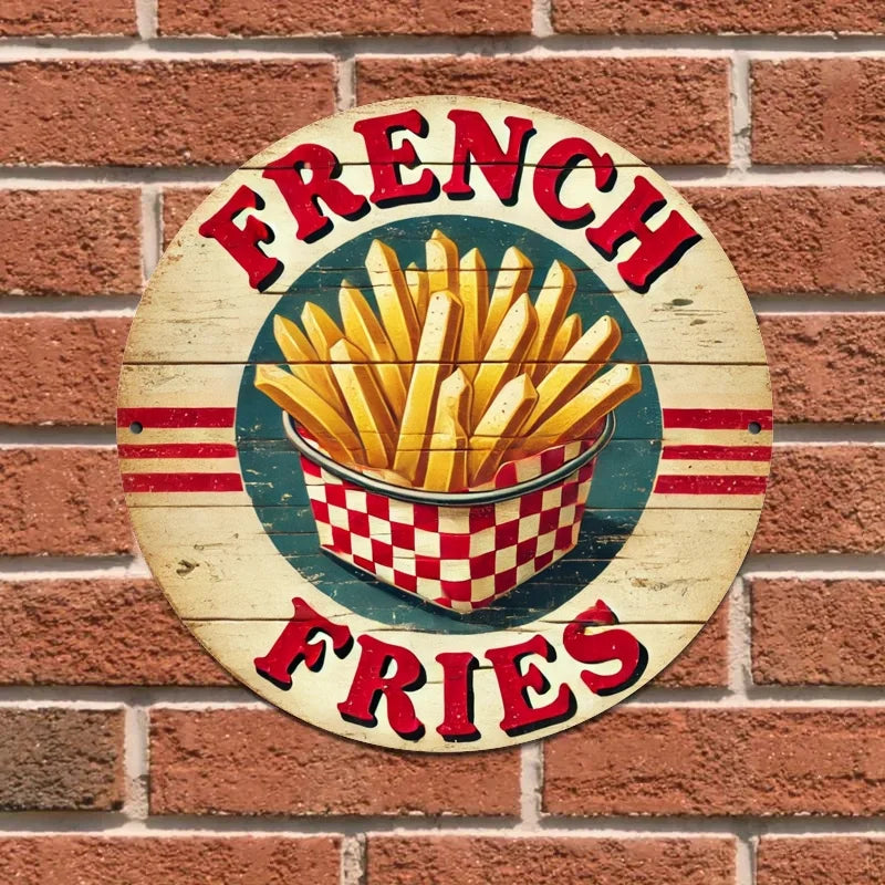 Rustic Wooden French Fries Sign - Vintage Wall Decor, Retro Chip Art for Home & Outdoor, Ideal for Entryway & Room Decoration