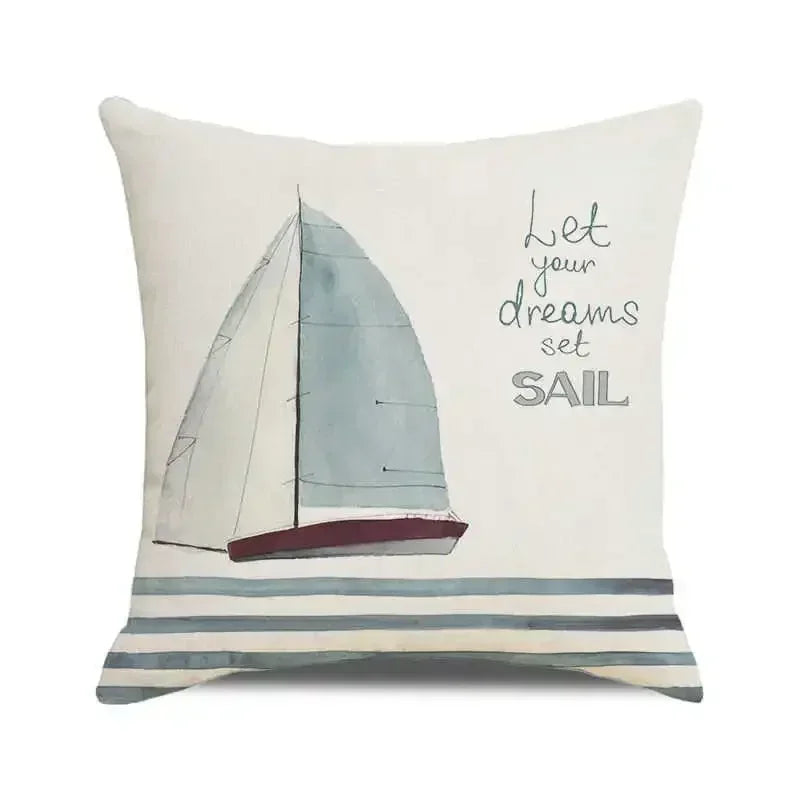Throw Pillow Cover Watercolor Lighthouse Navigation Ocean Seagull Boat Home Sofa Cushion Cover Home Decor Pillowcase 40x40 Cm