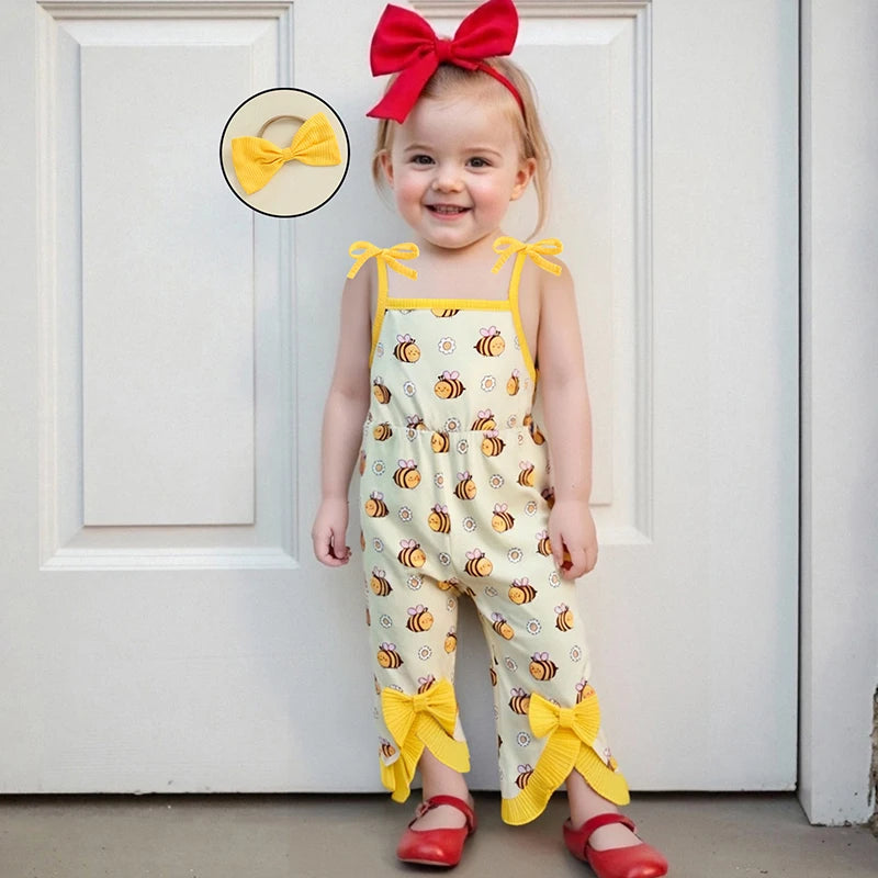 Adorable Infant Girl Floral Print Romper with Matching Headband Set for Summer Beach Vacation Outfit 2 Pcs Set