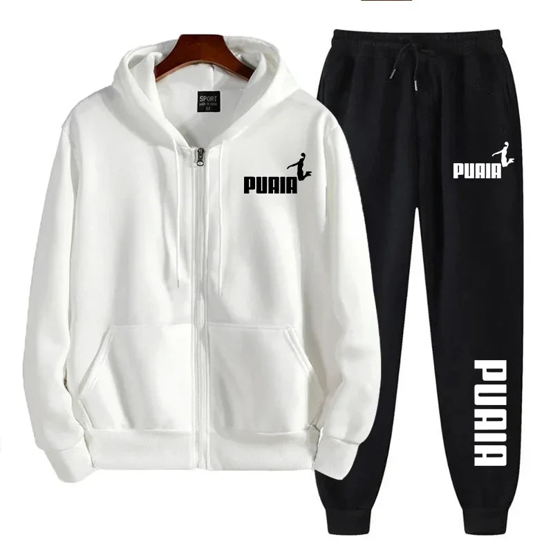 Hot selling men's sportswear trendy printed hooded sweatshirt casual pants 2-piece set