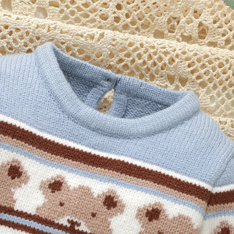 Baby Romper Knitted Toddler Kid Clothes 0-9M Infant Overalls Cute Bears Newborn Boys Girls Jumpsuit Long Sleeve Foot Wrap Autumn