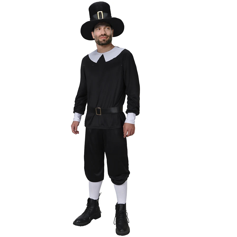 Thanksgiving Pilgrim Costume Cosplay Men's Suit Halloween Party Outfits Fancy Dress