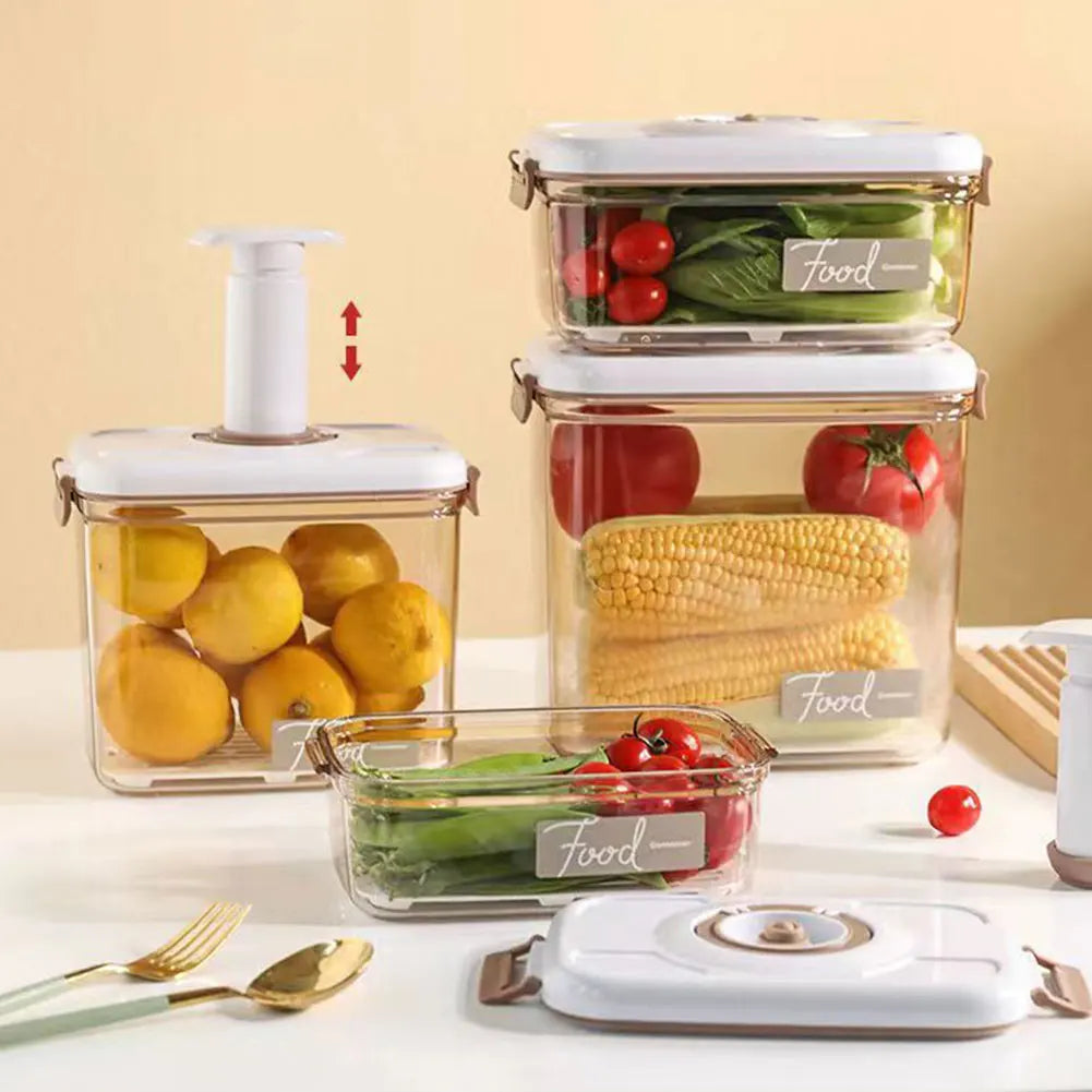 Vacuum Food Storage Container with Vacuum Pump Refrigerator Food Preservation Box with Removable Drain Plate Kitchen Storage Box