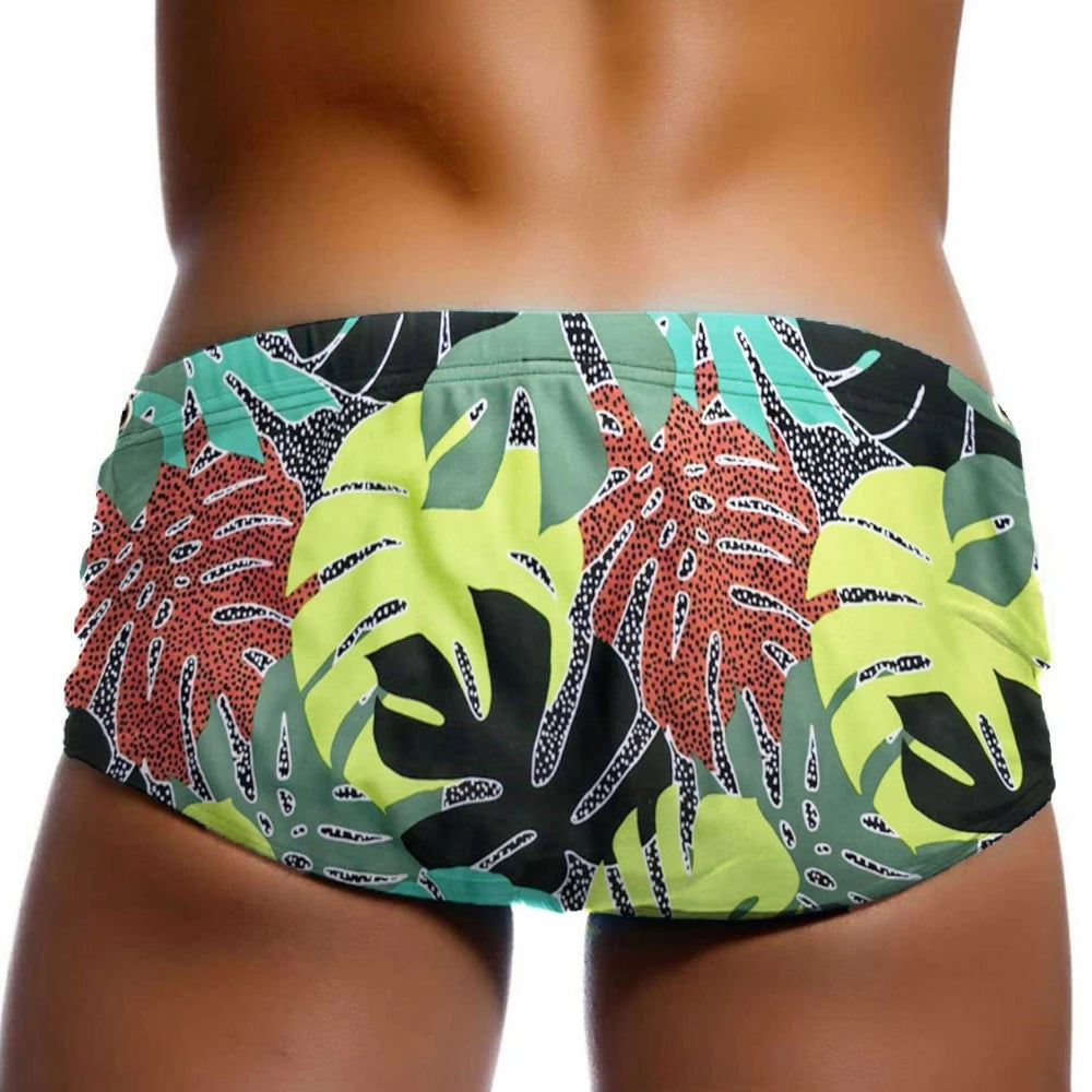 Sexy Swimming Trunks Mens Leaf Swim Boxer Briefs Swimwear Young Man Swimsuit Beach Wear Surfing Bathing Suit Shorts zwembroek