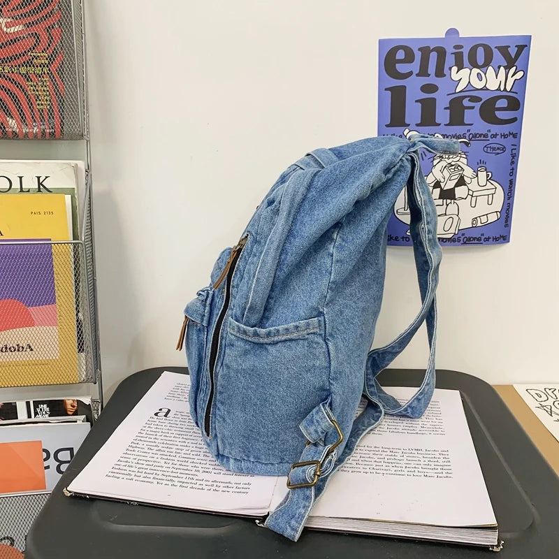 New Men's and Women's Denim Backpack Large Capacity Laptop Bag Travel Backpack College Student Backpack