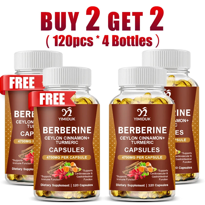 Berberine 4700 Mg Supplement, with Ceylon Cinnamon, Support Heart Health, Immune System, Healthy GI & Cholesterol, Gluten-Free