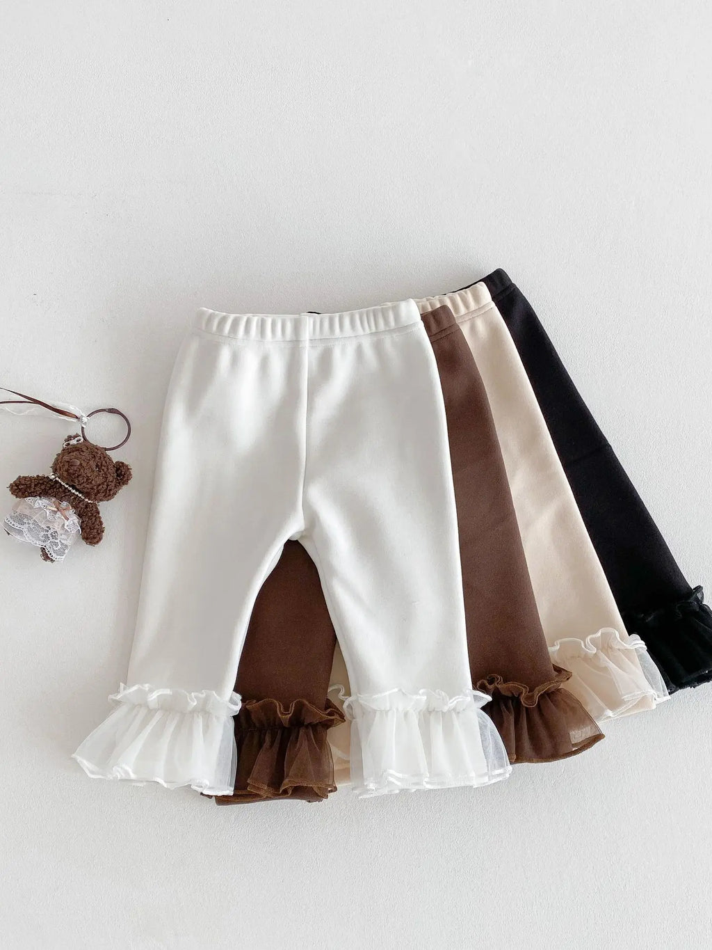 Winter Baby Girl Clothes Fleece Lined Warm Pants with Lace Ruffles Cute Toddler Girl Trousers 0-3Y Kids Casual Outerwear Pants