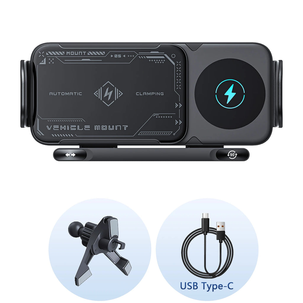 Foldable Phone Holder Car Wireless Charging Phone Mount Universal Phone Holder Intelligent Induction Electric Rotation Charger