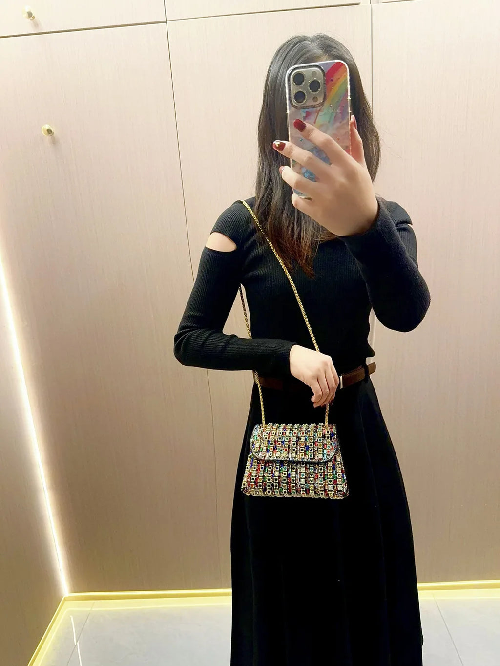 Full Rhinestone Women's Evening Clutch Bag luxury Leather Chain Handbag Elegant Wedding Party Diamond Wallet Rectangular Purse