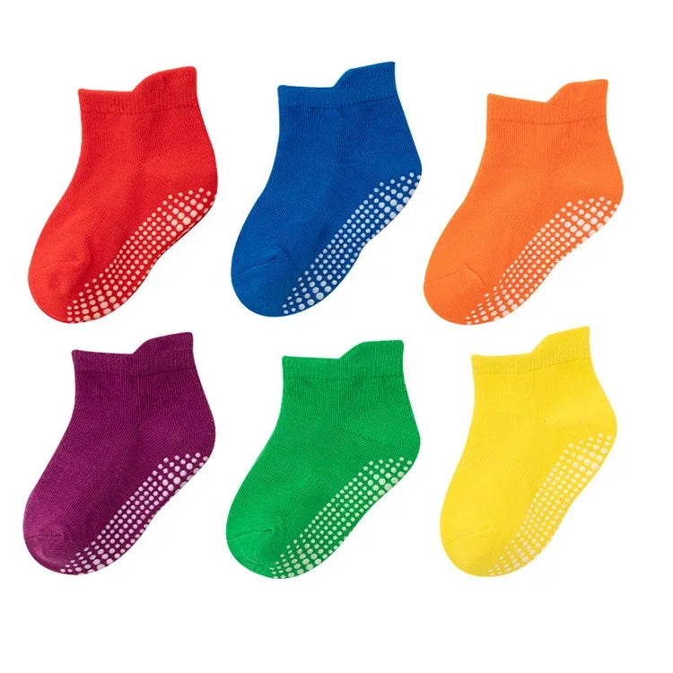 6Pairs/set Children's Socks For Boys Girls Casual Sport Kids Floor Boat Boy Girl Solid Baby Toddler Sock Anti-slip Spring Autumn
