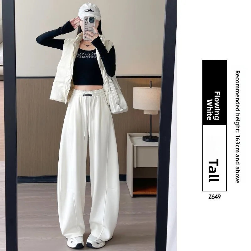 Loose Wide Leg Pants Women's High Waist Trousers Casual Sports Grey Curved Blade Long Length plus Size Comfortable Summer 2025