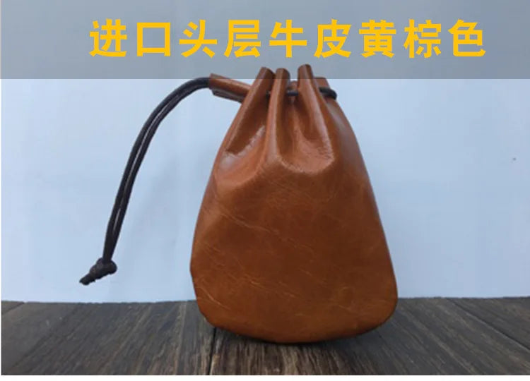 Drawstring Coin Storage Bag Handmade Genuine Leather Unisex Coin Purse Cow Leather Coins Money Pocket Retro Wallet Bags