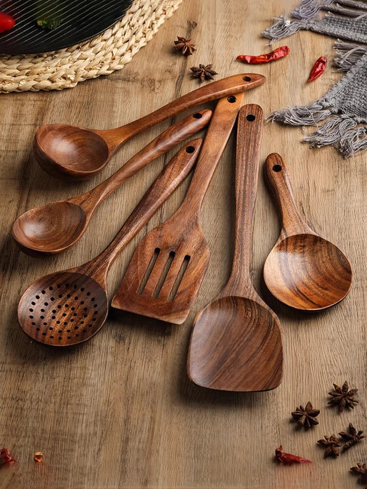 Teak Wooden Spatulas Kitchen Utensils Cooking Utensil Eco-Friendly Wood Spatula for Non Stick Cookware