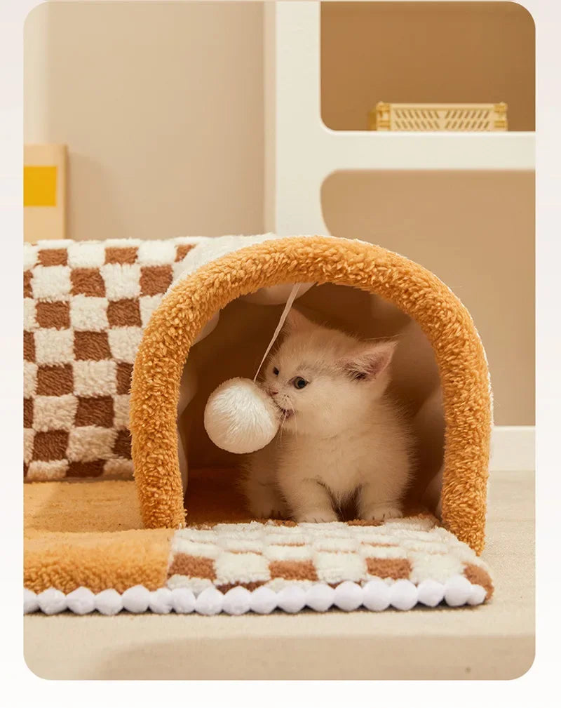 Cat Bed Can Play Cat Tunnel Dog House Bed Kitten Dog Basket Bed Cute Cat House Home Mat Pet Kennel Products Cama Para Gatos