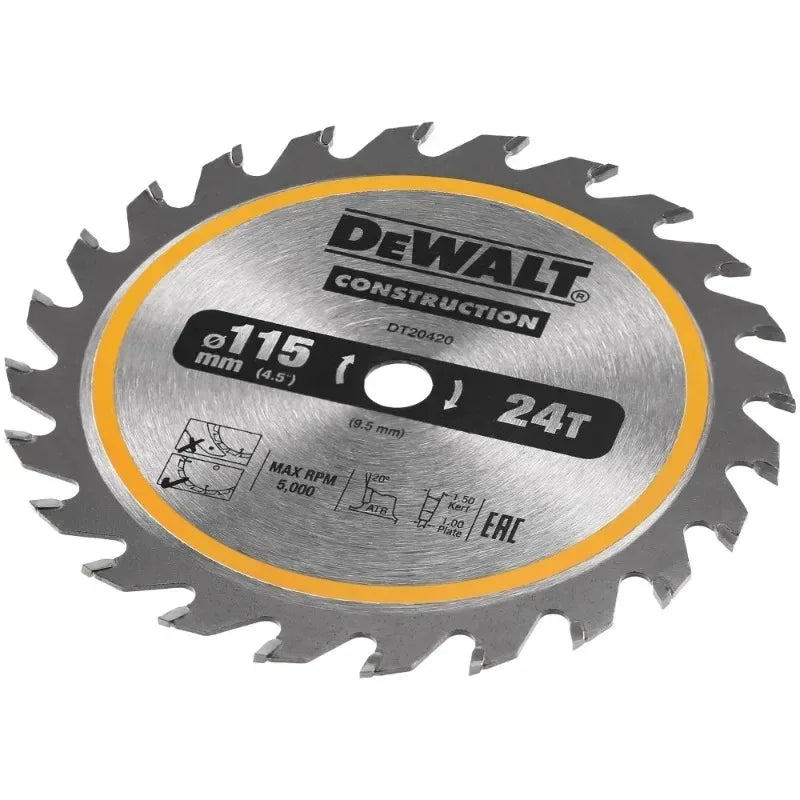 DEWALT DT20420-QZ Circ Saw Blade Cordless Framing 115 X 9.5 MM 24T Saw Blade for Rapid Cutting Power Tool Accessories DT20420