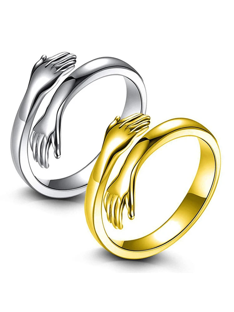Romantic Hand Hug Rings Gold Silver Color Adjustable Couple Finger Ring Fashion Jewelry For Lovers
