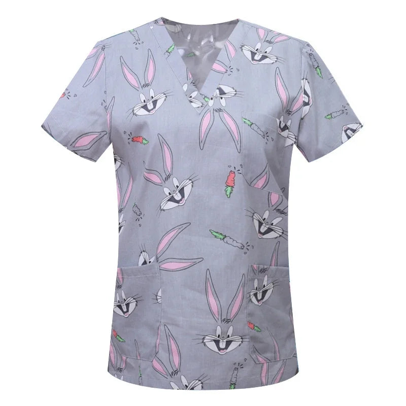 Women's Nursing Clothing High-quality Print Top Accessories Doctors Medical Uniform Hospital Nurse Beauty Salon Scrubs Top Women