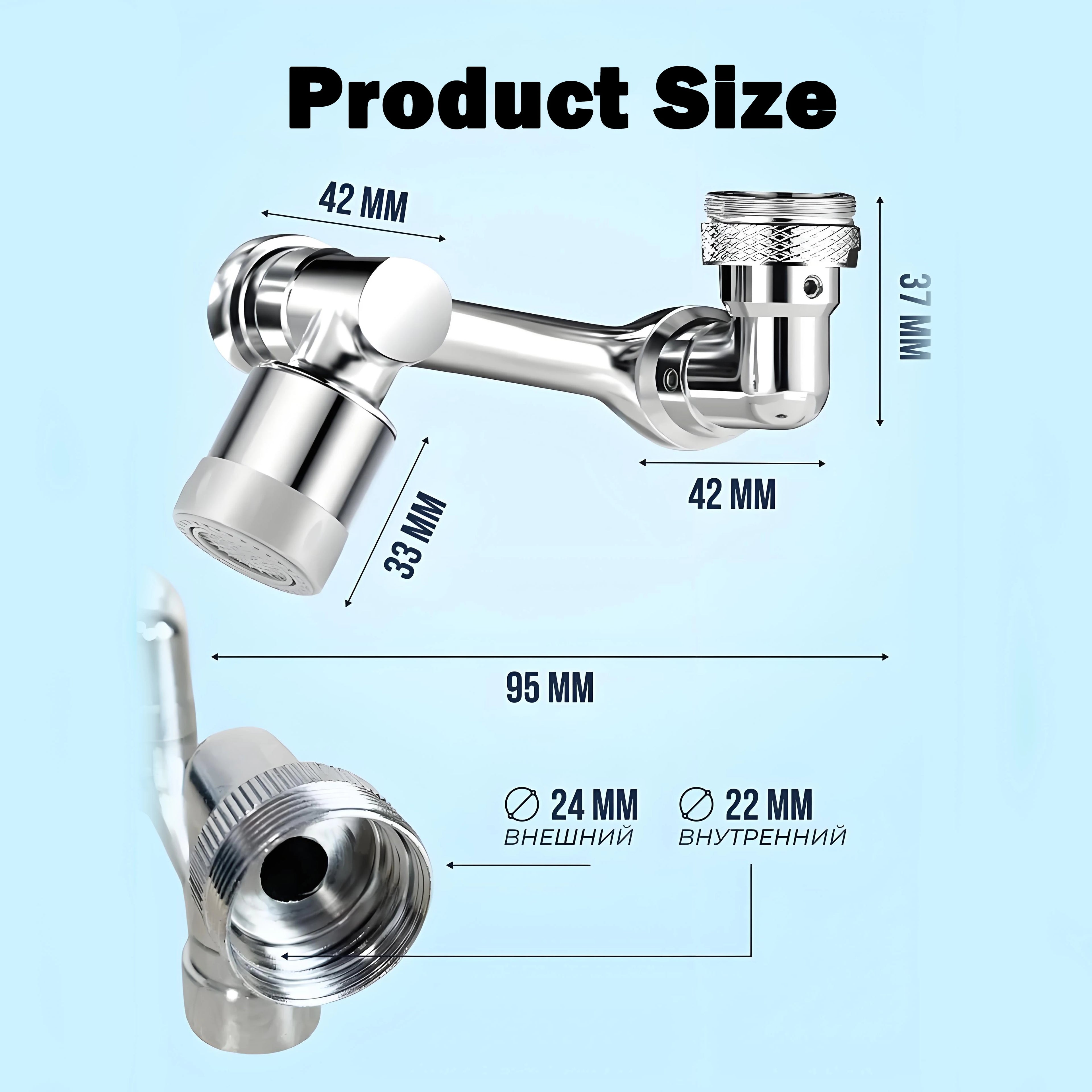 Universal 1080° Swivel Kitchen Faucet Extender with Dual Spray Modes Flexible Arm and Aerator Nozzle for Easy Sink Cleaning