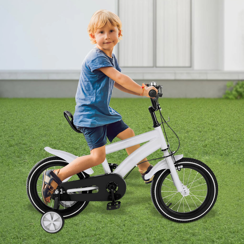 14inch Children's Bicycle with Training Wheel for 2-5 Year-Old Boys and Girls, Height Adjustable Kids Bike White/Yellow/Red/Blue