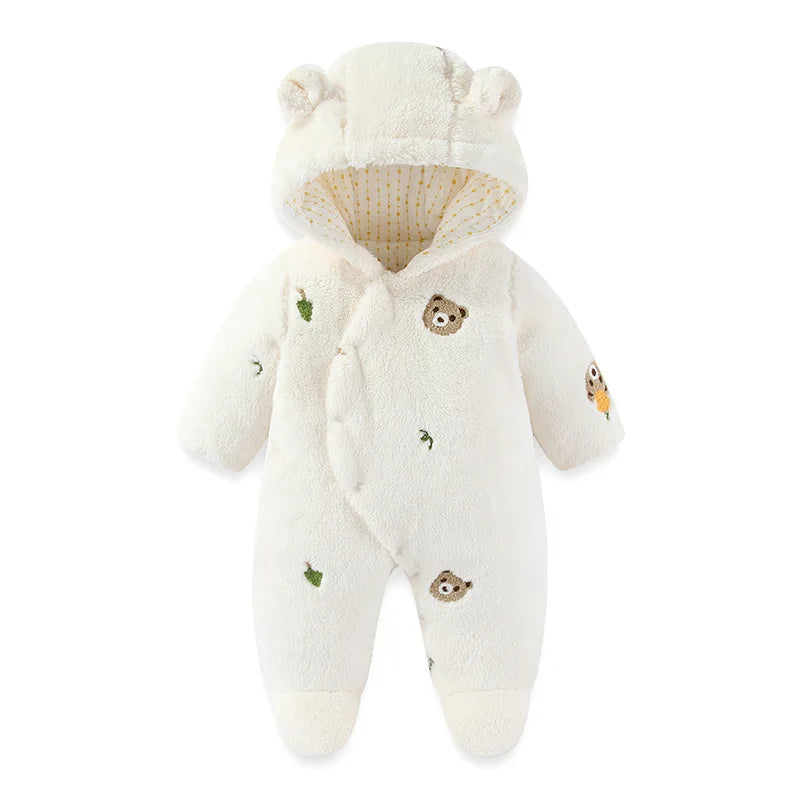 Winter Newborn Clothes Cotton Padded Toddler Clothes Fur Lining Girls Hoodie Footies Warm Jumpsuits