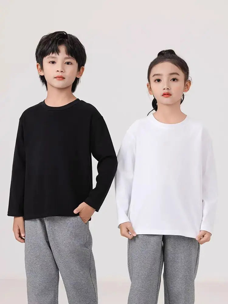Children's Clothing 2025 Cotton Boys Girls T-Shirt Solid Long Sleeve Kids Cothes Autumn Sweatshirt Tops Teenage 6 8 10 12 Years