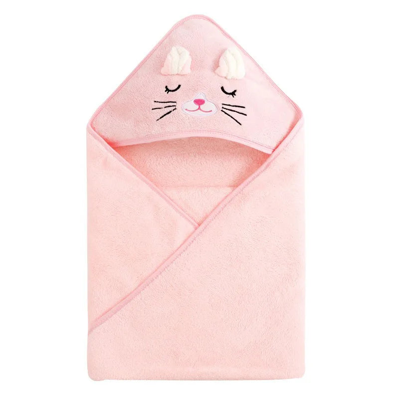 Toddler Bathrobe Infant Bath Towel Boy Girl Blankets Swaddle With Hood Cartoon Coral Fleece Towel Blanket Newborn Kids Bedding
