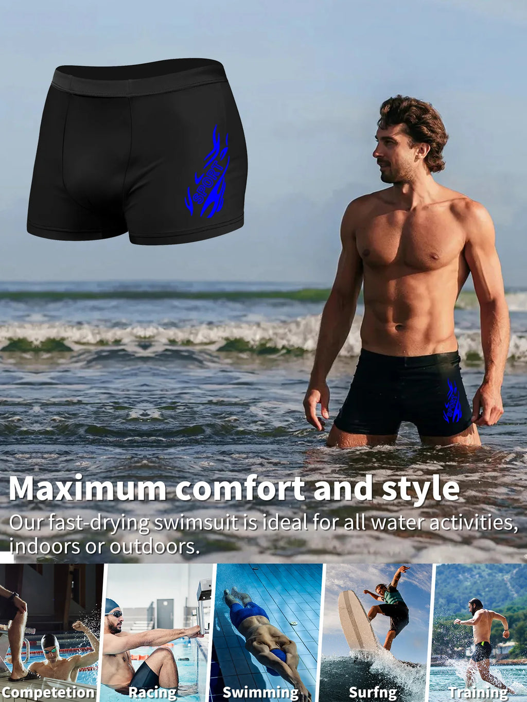 Fashionable Pool Party Swimming Trunks Men's Slim Fit Swim Shorts Gym Beach Essentials Quick Dry Stretchy Fabric