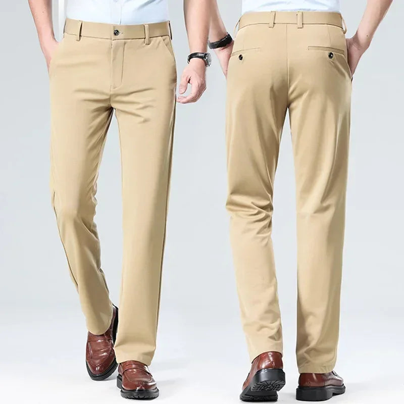Men Suit Pants Light Thin Elastic Slim Fit Dress Pants Business Solid Casual Straight Leg Trouser Men Clothing Oversize 29-42